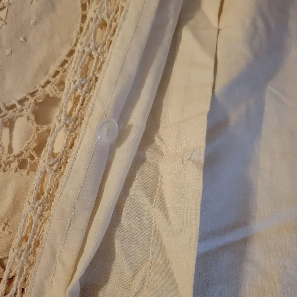 Antique Vintage Hand Crochet Lace King Size Duvet Cover Off-white Cream